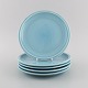 Jens H. Quistgaard (1919-2008) for Bing & Grøndahl. Five Tema plates in glazed 
stoneware. Rare turquoise glaze. 1960s/70s.
