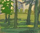 Niels Grønbech (1907-1991), Danish painter. Oil on canvas. Modernist park motif with trees. ...