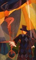 Jerry Roupe (1919-2005), listed Swedish artist. Oil on board. Cubist circus motif. Clown and ...