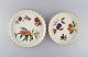 Royal Worcester, England. Two Evesham pie dishes in porcelain decorated with 
fruits and gold rim. 1980s.
