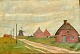 Danish artist (20th century): Houses and mill by a road. Oil on canvas. Signed: VL 1919. 32 x 47 ...