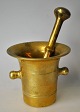 Antique Danish 
brass mortar 
with pestle, 
19th century. 
With two 
handles in the 
form of knobs. 
H: ...