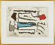 Robert JacobsenHand colered etching.Passepartout with golden frame. Dimensions: 100 x 82 ...
