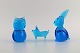 Ronneby, Sweden. Three figures in blue mouth-blown art glass. Owl, rabbit and pig. 1970s.The ...