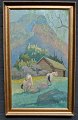 Petersen, 
Arnold (1904 - 
1989) Denmark: 
Horses in a 
valley, Valle - 
Setesdalen, 
Norway. Oil on 
...