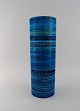 Aldo Londi for Bitossi. Large cylindrical vase in Rimini-blue glazed ceramics 
with geometric patterns. 1960s.
