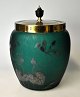 Biscuit bucket, approx. 1900- Art Nouveau - - probably Germany. Green glass - sandblasted ...