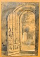 Kalckar, Isidor (1850 - 1884) Denmark: A church door. Lead on paper. Signed: Monogram 1880. 35 x ...