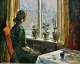 Meyer, Jacob (1895 - 1971) Denmark: A woman at a window. Oil on canvas. Signed 1946. 37 x 46 ...