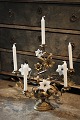 Old French 
church 
candlestick in 
bronze with 
fine old 
patina, 
decorated with 
4 old white 
opal ...