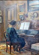 Eriksen, Hans 
(1864 - ) 
Denmark: 
Interior with a 
woman playing 
the piano. Oil 
on canvas. 
Signed. ...