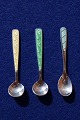 Salt spoons of Danish sterling silver with enamel L 6cms