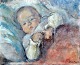 Hansen, Emiel (1878 - 1952) Denmark: A child. Oil on canvas. Signed. 30 x 37 cm.Framed in a ...