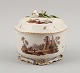 Louisbourg, 
Germany. 18th 
century large 
sugar bowl, 
hand painted 
with landscape 
scenes, lid 
with ...