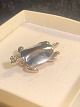 Tortoise brooch in silver-plated with white sapphire stone on it