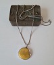 Long necklace in silver with large amber pendant Stamped 925Dimension on the chain: Length ...