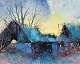 Søren Edsberg (b. 1945), Denmark. Oil on canvas.Farm at sunset on a cold winters day.The ...