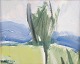 Helmer Wallin (1906-2004), Sweden. Watercolor on paper.Modernist landscape. The 1960s.Light ...