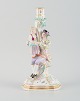 Large antique Meissen candlestick in hand-painted porcelain decorated with flowers, insects and ...