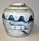 Blue/white 
Chinese bojan 
without lid, 
19th century. 
Hand-painted 
decoration of 
man fishing by 
a ...