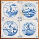 Tile fourpass, 
blue decorated 
tiles with 
landscapes, 
18th century. 
Netherlands. 
With corner ...