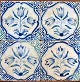 Tile fourpass, 
blue decorated 
tiles with 
three tulips, 
17th century, 
first half. 
Netherlands. 
...