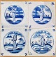 Tile fourpass, 
blue decorated 
tiles with 
landscapes with 
people, 19th 
century 
Netherlands. 
With ...