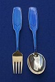 A. Michelsen Christmas spoons and forks of Danish gilt sterling silver. Anton Michelsen set ...