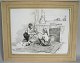 French artist (19th century): Two girls playing with a doll. Laveret tusch / pen. 38 x 46 cm. In ...