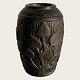 Bornholm 
ceramics, 
Hjorth, 
Black-burnt art 
nouveau vase 
with leaf 
motif, 10.5cm 
high, 8cm wide 
...