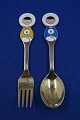 Michelsen set Christmas spoon and fork 1969 of 
Danish gilt sterling silver