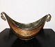 Turkish Islamic Kashkul bed-shaped bowl in copper metal from the 19th century. Well patinated ...