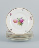 B&G, Bing & Grondahl Saxon flower.
Six dinner plates decorated with flowers and gold rim.