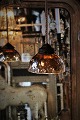 Old 1800s ceiling lamp with lampshade in waffled Mercury Glass.The lampshade has a nice old ...