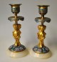 A pair of French ormelou candelabra with enamel work, approx. 1880. Foot, grommet and drip bowl ...