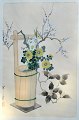 Ashikaga, 
Shizud (1917 - 
1991) Japan: 
Flowers in a 
wooden bucket. 
Woodcut. 
Signed. 39 x 25 
...