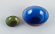 OSA, Denmark.
Two small 
retro unique 
ceramic bowls.
Largest in 
blue tones.
Smallest in 
green ...