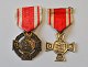 Two medals, The Danish Defense Brothers, 25 and 40 year medal. With ribbon. 2.5 x 3 cm.NB: ...