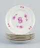 Meissen, Germany, Reicher Drache, a set of six purple plates with gold 
decoration. Hand painted.