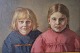 Helga Ancher: 
Painting Oil on 
Canvas. Two 
girls in blue 
and red 
dresses. ca 47 
x 65 cm Signed 
H. ...