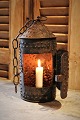 Early Swedish 1800s lamp in metal with hollow patterns for candles. The lamp has a nice patina ...