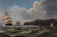 Vilhelm Leisner 
(1837-1910)
Stormy sea 
with numerous 
sailing ships 
by rocky 
coast, in ...