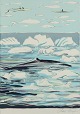 Aka Høegh, 
Greenlandic 
painter. Color 
lithograph on 
paper.
Greenlandic 
sea motif with 
whales, ...