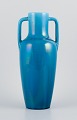 French ceramicist, large vase in turquoise glaze. Amphora style.