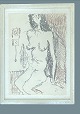 Preben Jørgensen ink drawing of a woman in a silver frame behind glass. Signed with monogram ...