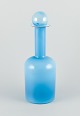 Otto Brauer for Holmegaard. Vase/bottle in turquoise mouth-blown art glass with 
light blue ball.