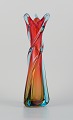 Murano, Italy, large mouth-blown and twisted art glass vase in blue and red.