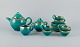 Accolay, France, complete ceramic tea service for six people.
Hand-decorated in green glaze with gold decoration.