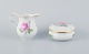 Meissen, "Pink 
Rose" porcelain 
sugar bowl and 
creamer 
hand-painted 
with pink ...