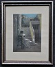Ilsted, Peter (1861 - 1933) Denmark: A sewing woman in the shade of an Italian villa. Mezzotint ...